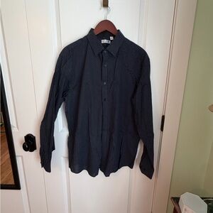 Elegant Navy and White Patterned Button-Down Shirt